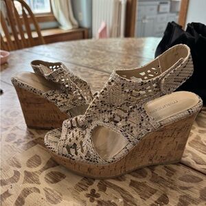Maurices Tan and Brown Snakeskin Wedges